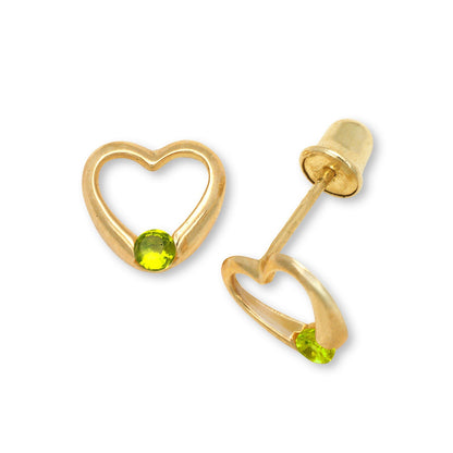 14K Yellow Gold Girl & Children's 12 Month Birthstone Heart Shape Stud Earrings