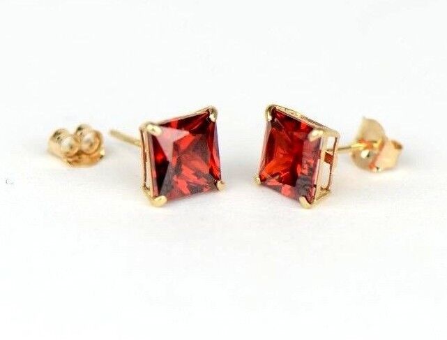 14k Yellow Gold Solid Square Princess Cut Birthstone 6MM CZ Stud Earrings