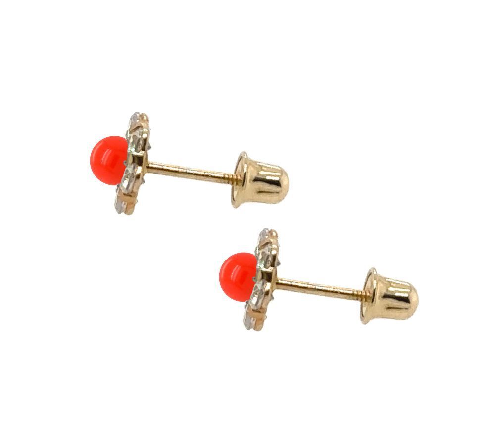 14k Yellow Gold Coral Stud Earrings/ Screw Back