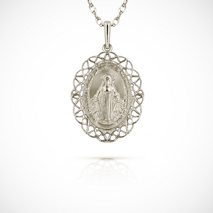 14K Yellow & White Gold Miraculous Medal Virgin Mary Pendant For Women