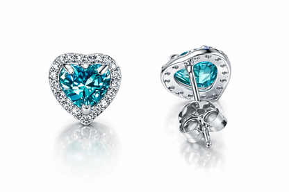 14k Solid White Gold Halo Heart Stud Earrings