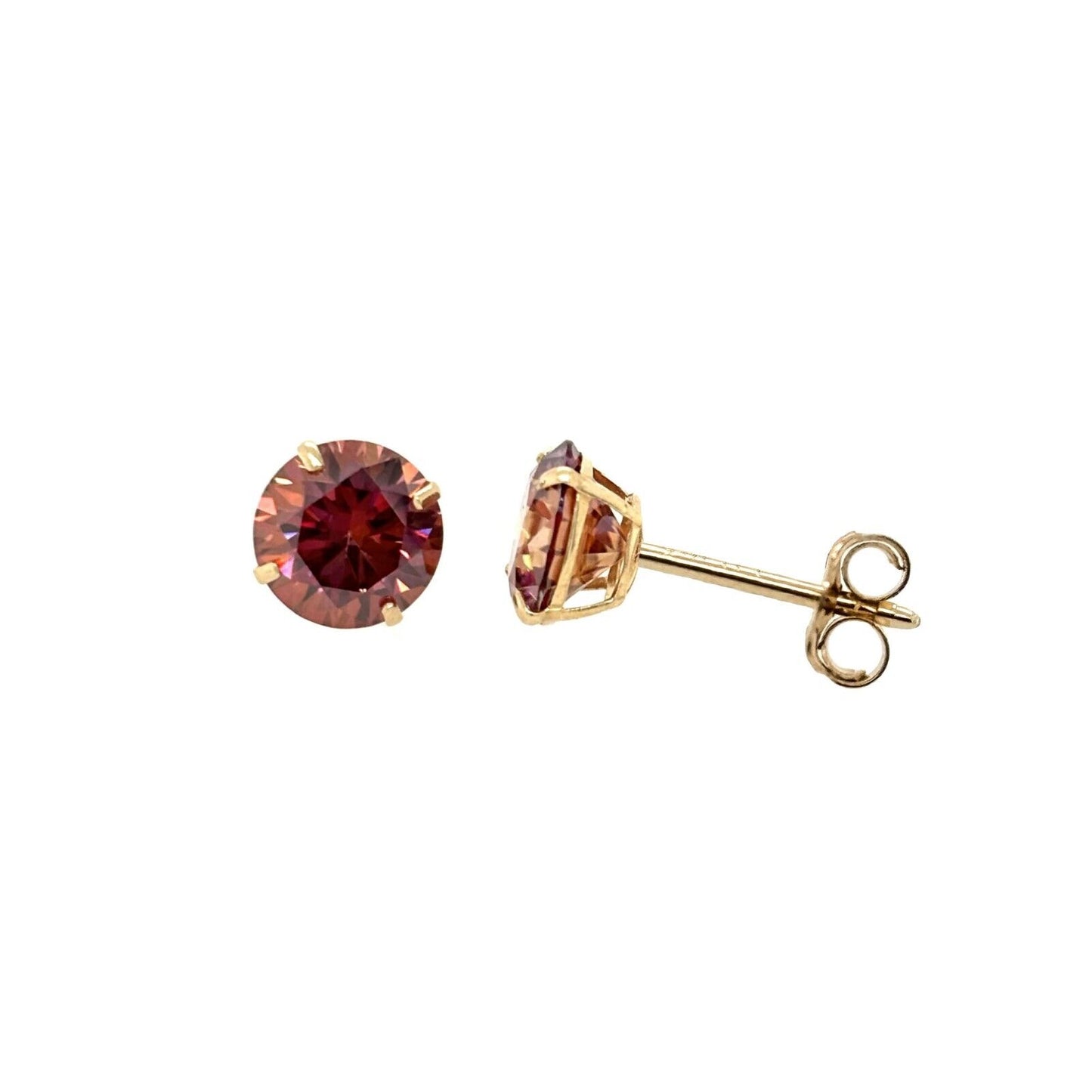 14K Gold GRA Certified D-VVS1 Watermelon Red Moissanite PushBack Studs Earrings