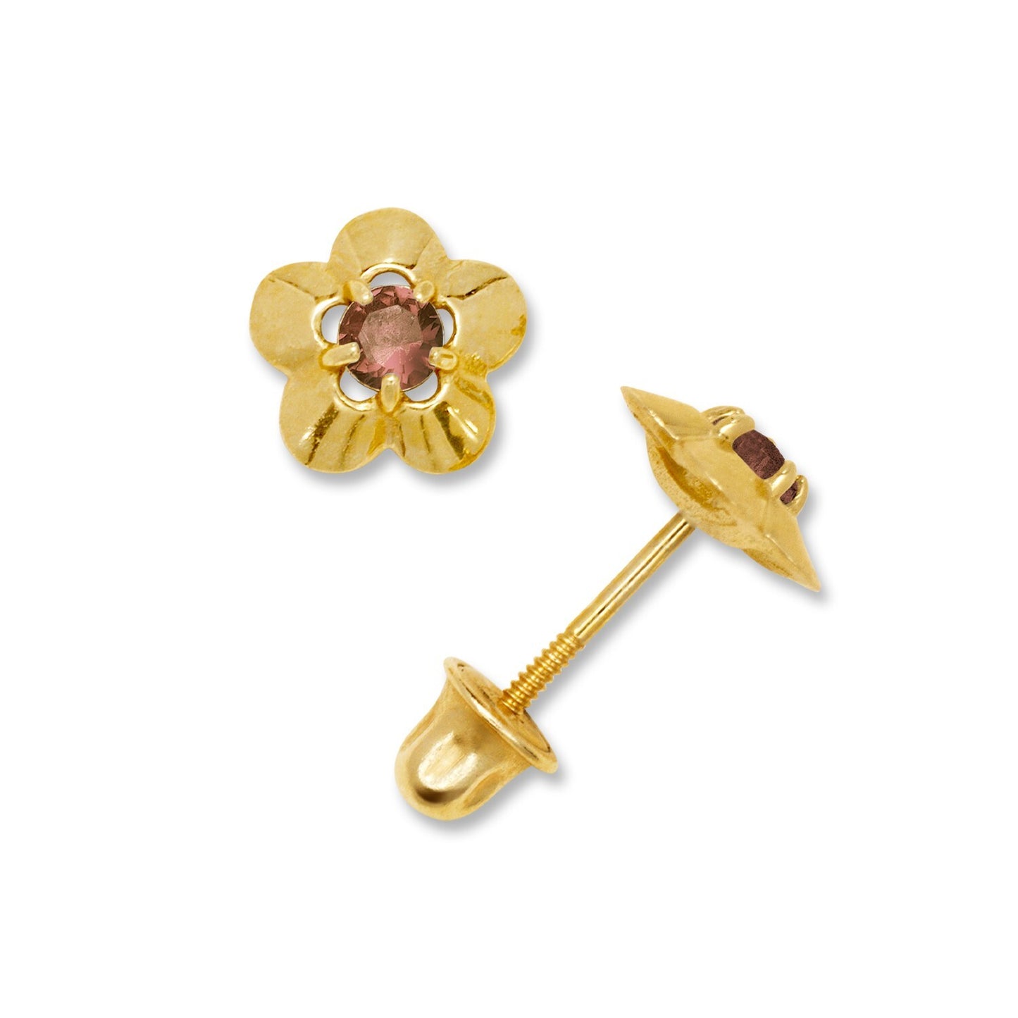 14K Yellow & White Gold Elegant CZ Flower Stud Earrings for  Girls