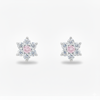 14K White Gold Classic Flower CZ  Stud Earrings for Women