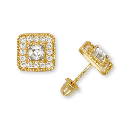 14K Yellow & White Gold Cubic Zirconia Square Fashion Earrings for Women