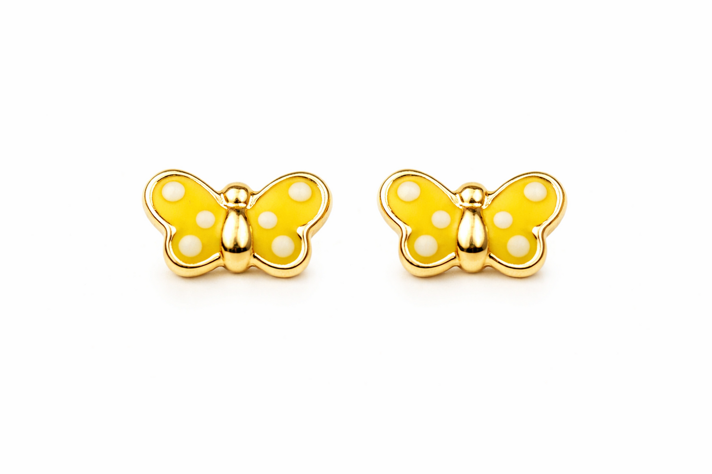 14k Yellow Gold Enamel Butterfly Baby earrings with Screw Back