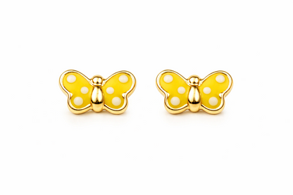 14k Yellow Gold Enamel Butterfly Baby earrings with Screw Back