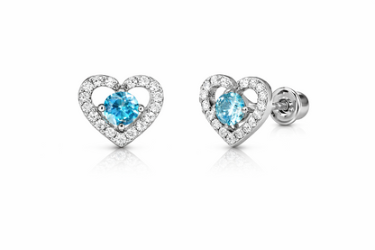 14k Solid Yellow and White Gold Heart Stud Earrings