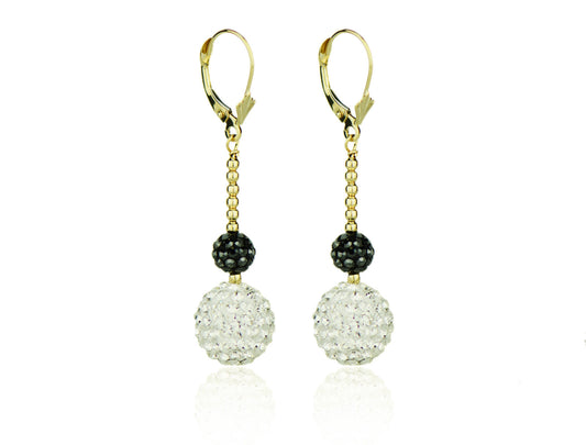 14K Yellow Gold Lever Back Dangle Ball Earrings with Genuine Czech Crystals.