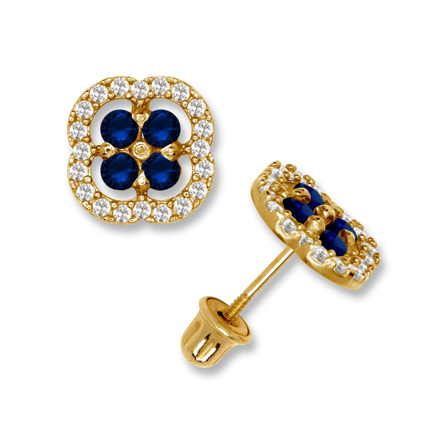 14K Yellow & White Gold CZ Squared Screw Back Stud Earrings for Women