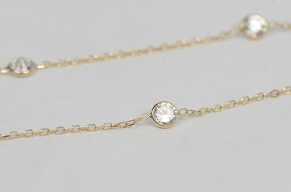 14k Yellow Gold Cubic Zirconia CZ by the yard 18" Necklace