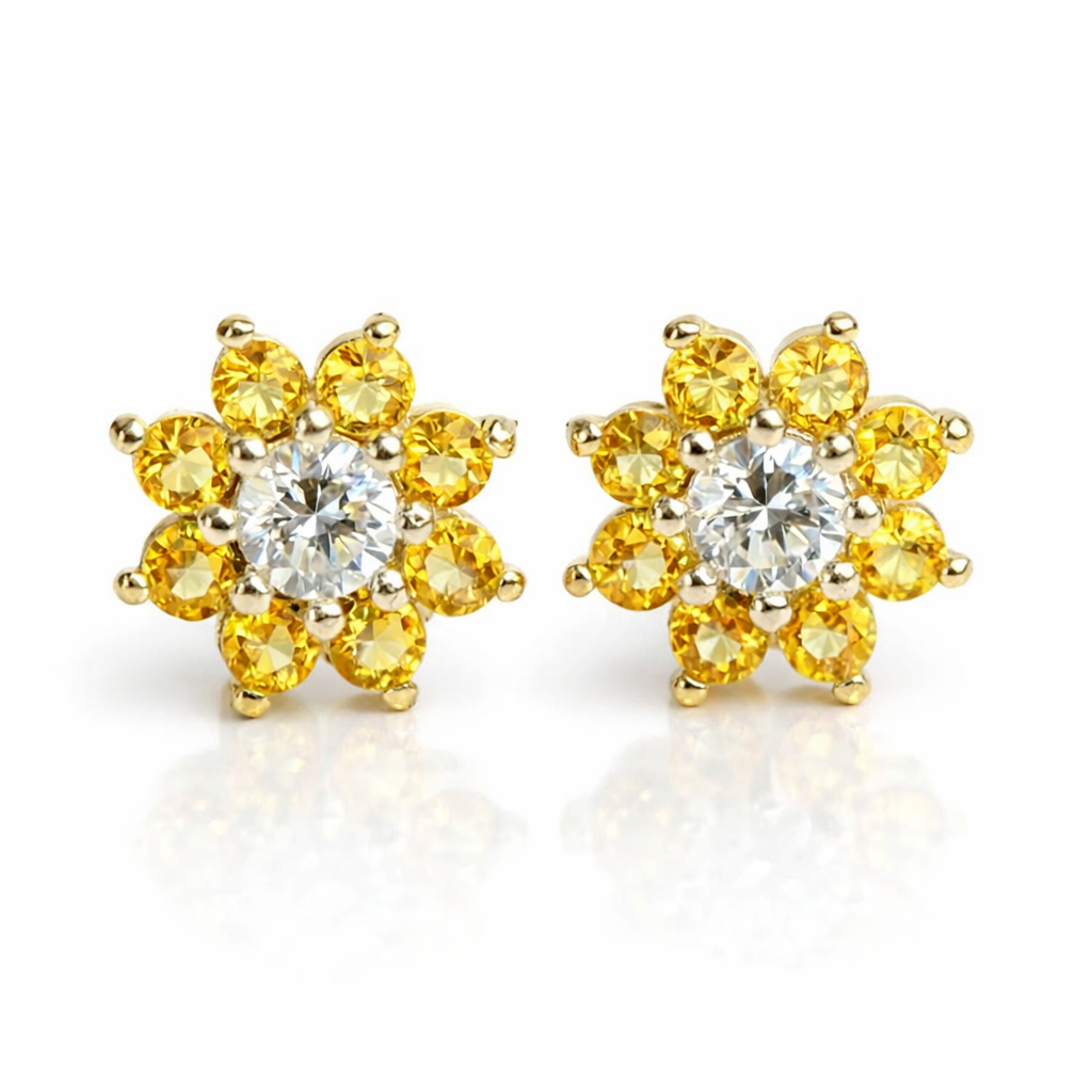 14k Yellow Gold Flower Stud Earrings with screw back