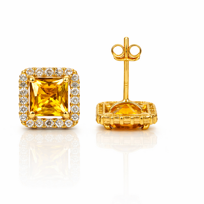 14k Yellow and White Gold Cushion Stud Earrings with Push Back