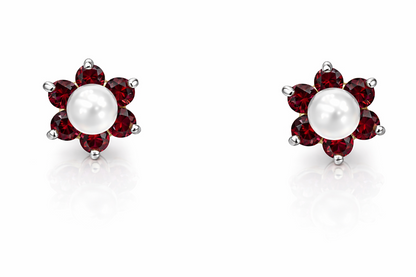14k Yellow or White Gold Flower CZ Stud Earrings White Pearl with Screw Back