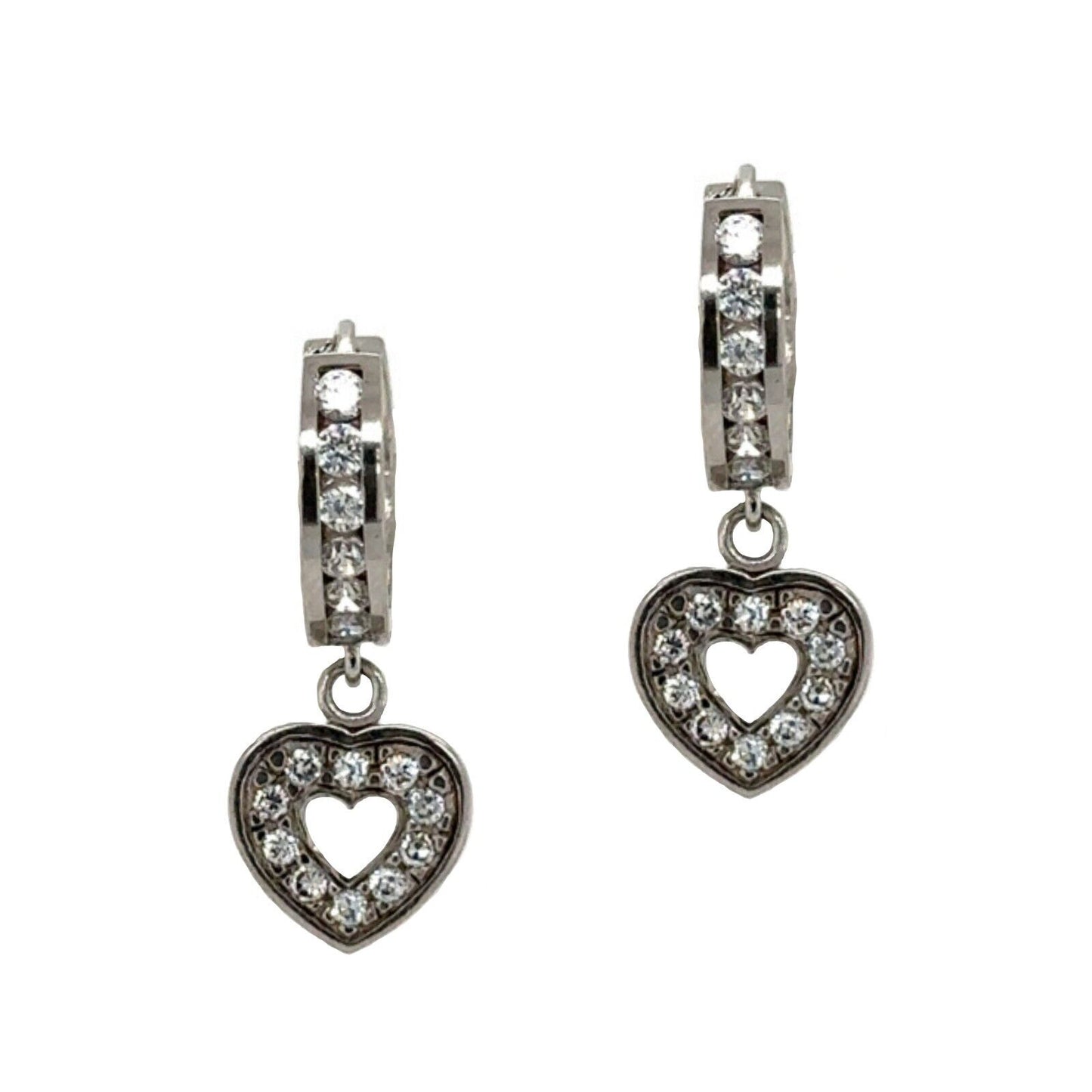 Sterling Silver Dangle Heart Hoop Huggie Earrings