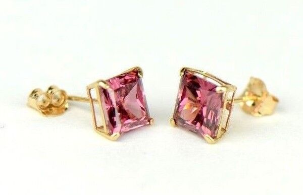 14k Yellow Gold Solid Square Princess Cut Birthstone 6MM CZ Stud Earrings