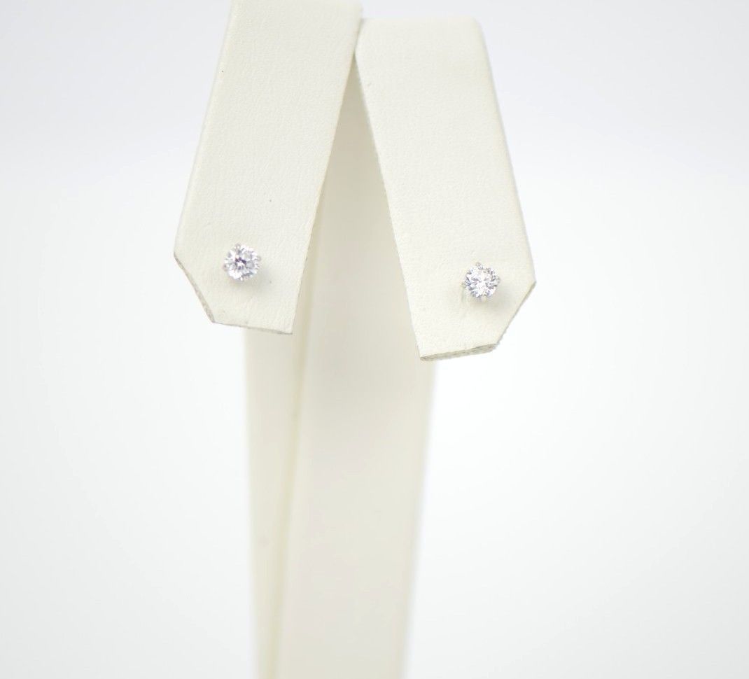 Genuine Lab Grown Diamond Stud Screw Back Earrings in 14k White Gold
