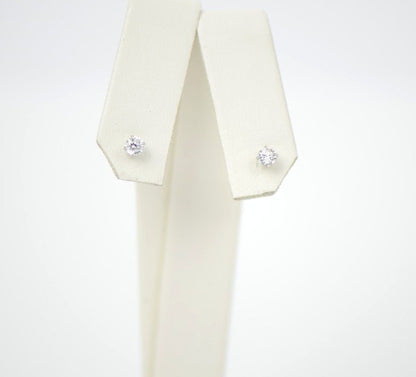 Genuine Lab Grown Diamond Stud Screw Back Earrings in 14k White Gold