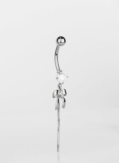 14k Yellow or White Gold Belly Button Dangle CZ Bow Tie Barbel Bar Ring