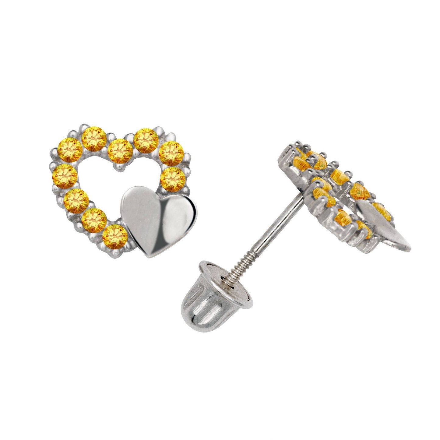 14K Yellow & White Gold  Pretty CZ Heart Shaped Stud Earrings for Women