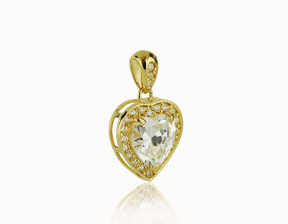 14k Yellow Gold CZ Halo Heart Pendant