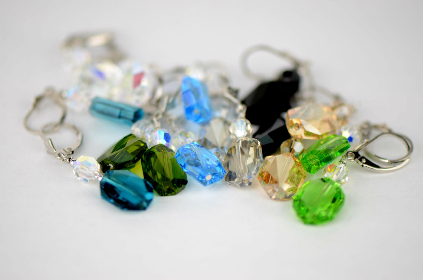 Graphic Crystals made with Swarovski Drop Dangle Earrings 925 Sterling Silver