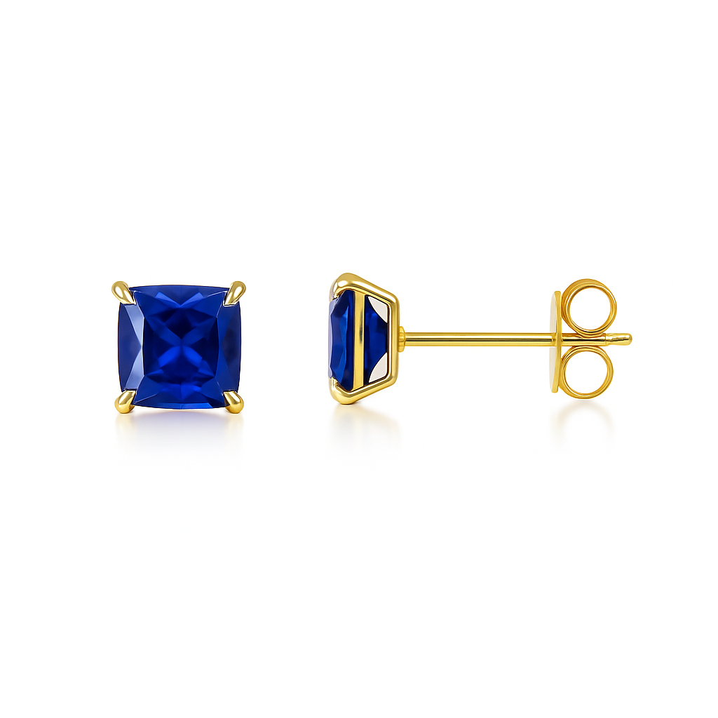14k Yellow Gold Solid Square Princess Cut Birthstone 4MM CZ Stud Earrings