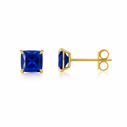 14k Yellow Gold Solid Square Princess Cut Birthstone 4MM CZ Stud Earrings