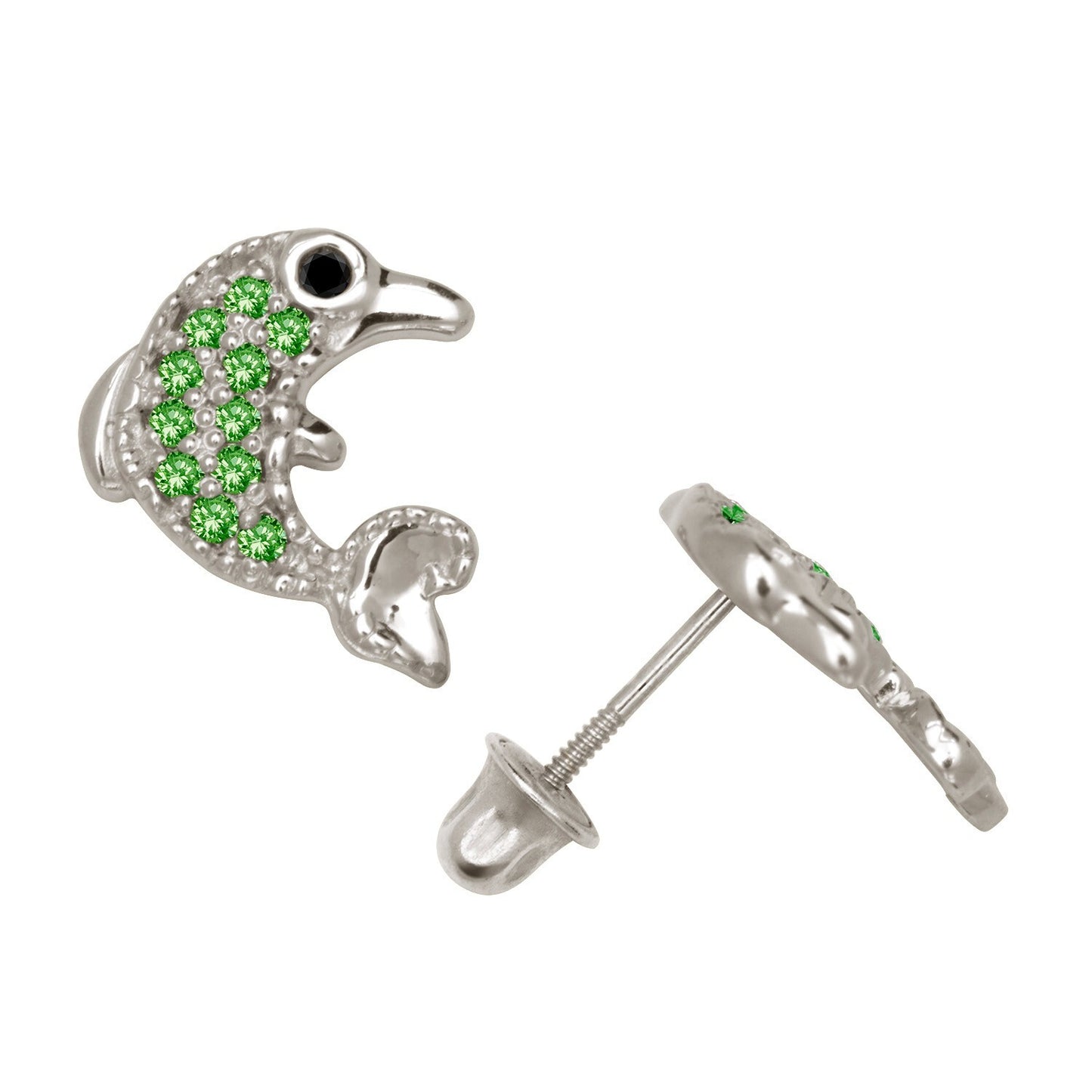 14K Yellow & White Gold Unique Dolphin Shape Stud Earrings for Women