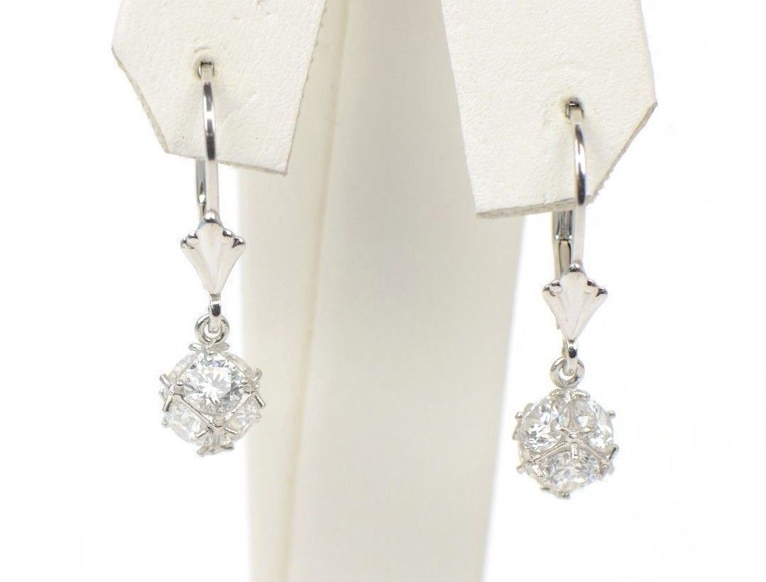 925 Sterling Silver Womens CZ Ball Dangle Earrings