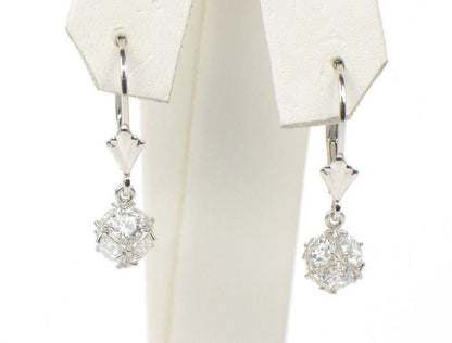 925 Sterling Silver Womens CZ Ball Dangle Earrings