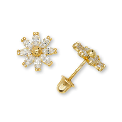 14K Yellow & White Gold Flower Pretty Earrings for Women