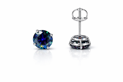 14K Gold GRA Certified D-VVS1 Rainbow Blue Moissanite Screw Back Studs Earrings