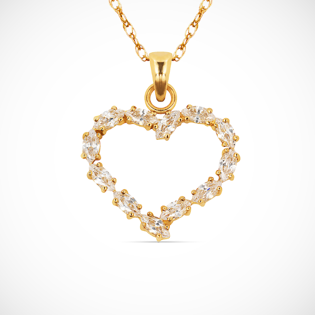 14K Yellow & White Gold  Heart Shape Pendant For Women