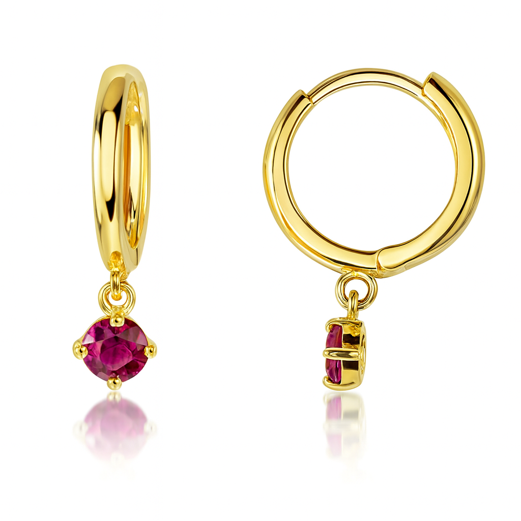 14k Yellow Gold Round Shape Birthstone Huggie Earrings