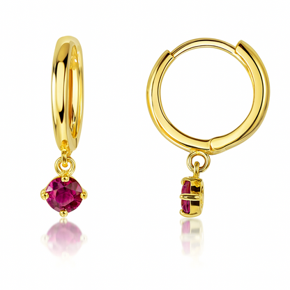14k Yellow Gold Round Shape Birthstone Huggie Earrings