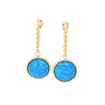 14K Yellow or White Gold Flat Opal Leverback  Earrings