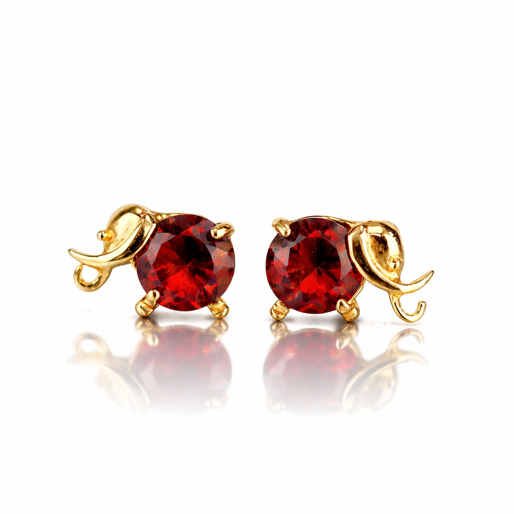 14k Yellow Gold Elephant Birthstone Screw Back Earring