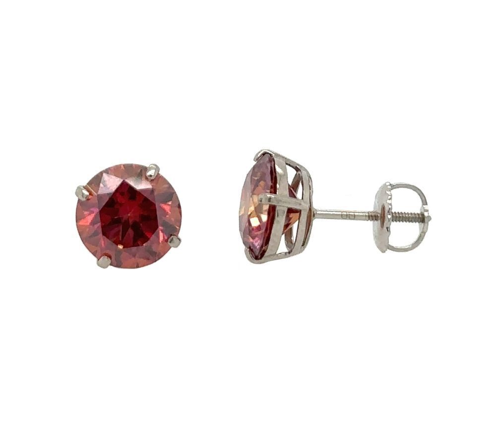 14K Gold GRA Certified D-VVS1 Watermelon Red Moissanite ScrewBack Studs Earrings