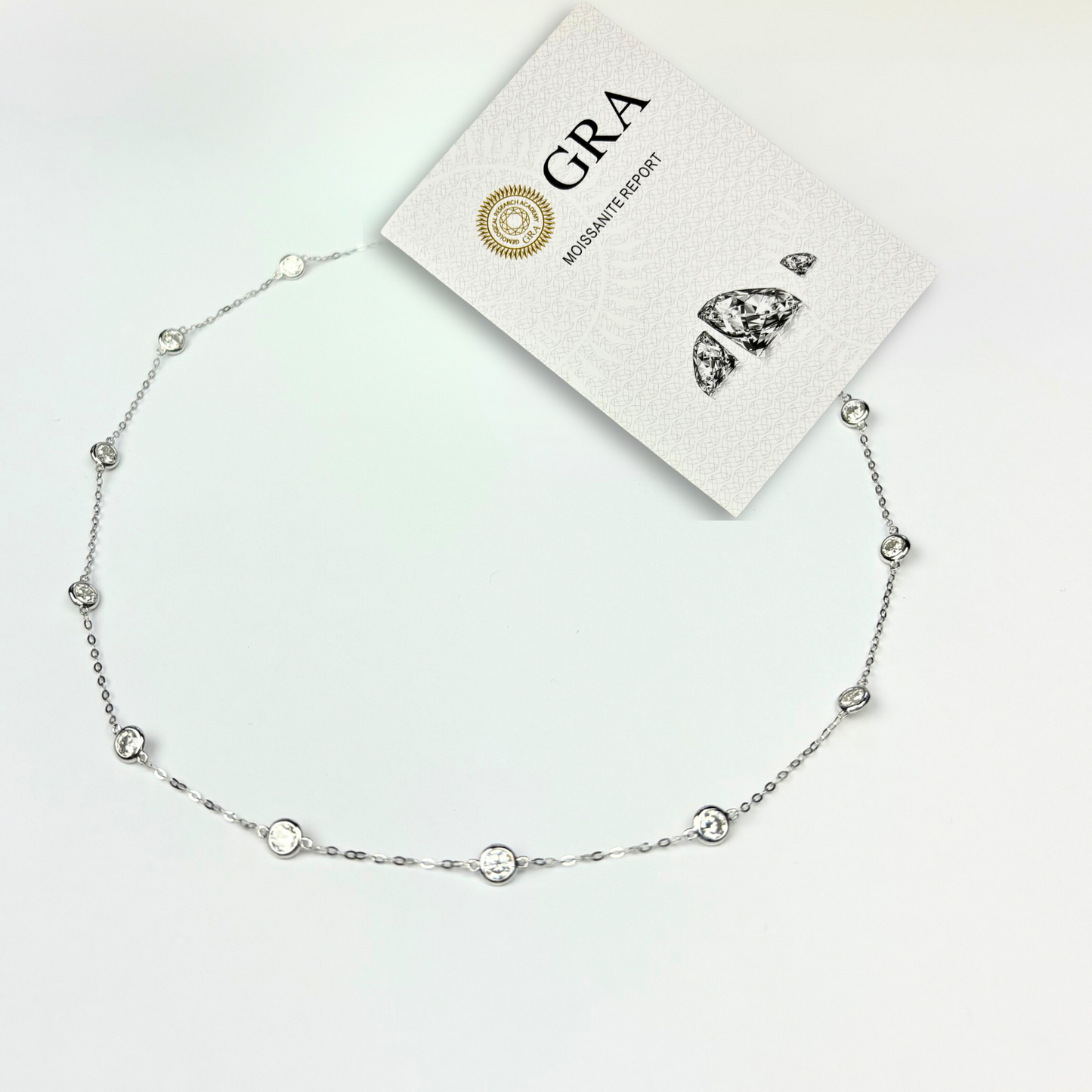 14K WhiteGold Beautiful GRA Certified Round Clear Moissanite Necklaces for Women