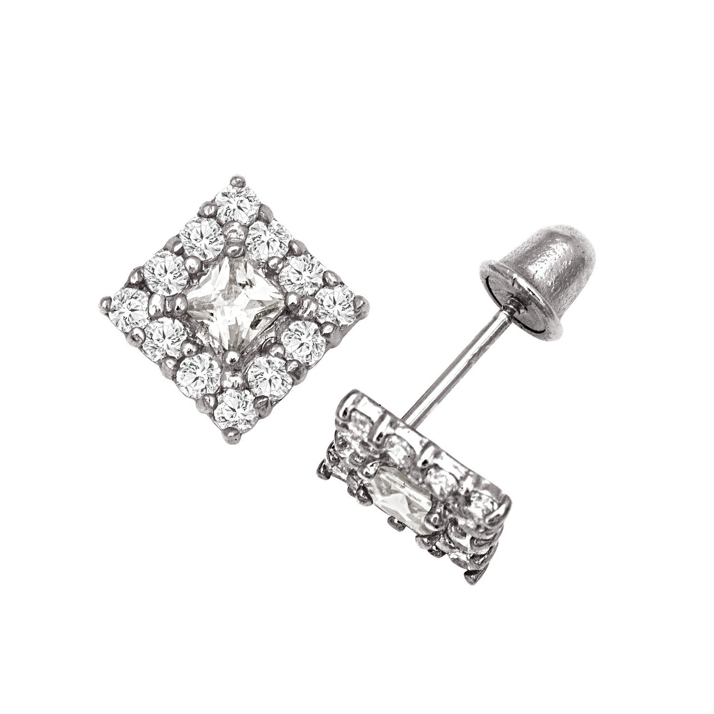14k Yellow and White Gold CZ Birthstone Stud Screw Back Earrings