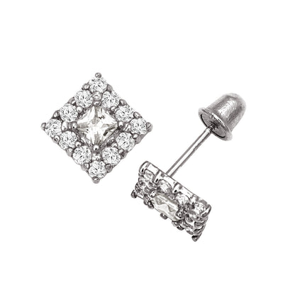 14k Yellow and White Gold CZ Birthstone Stud Screw Back Earrings