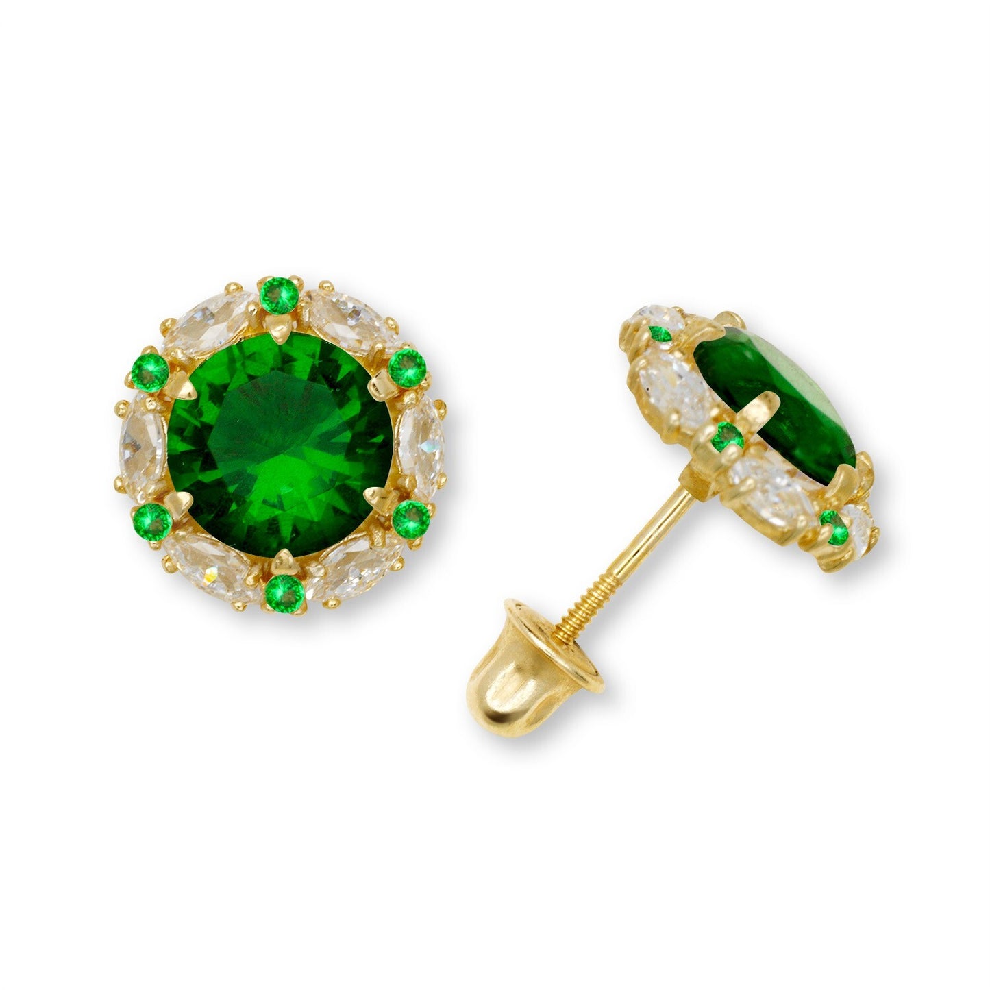 14K Yellow & White Gold Round Shaped Pretty Earrings for Women