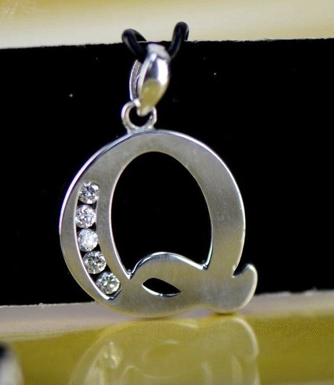 14k Solid White Gold Initial Letter CZ Pendant