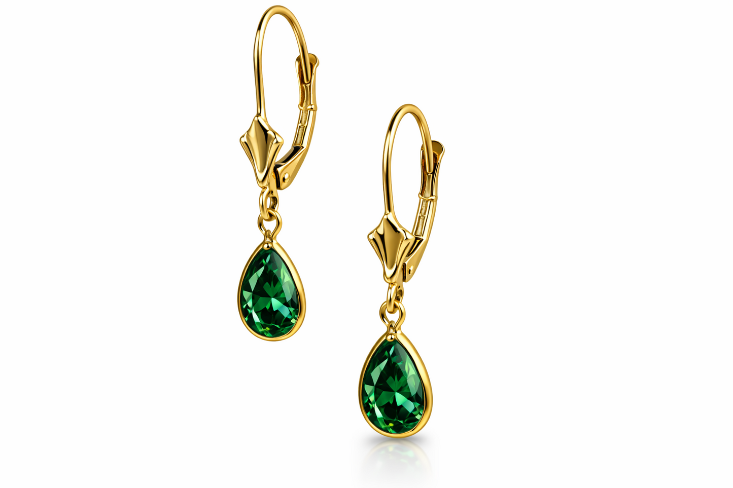 14KYellow Gold Leverback;Birthstone Tear Drop shape Dangle Earrings High Quality