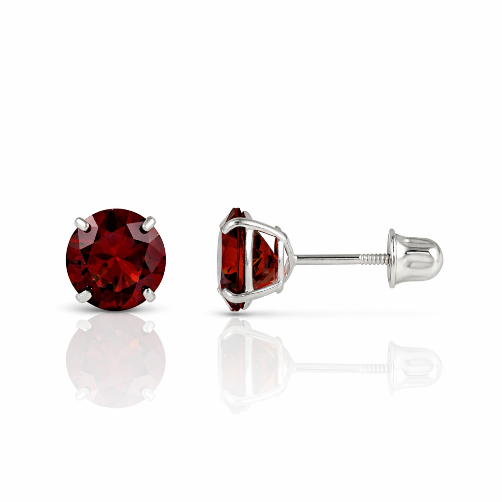 14K Solid White Gold 4mm Round Birthstone Stud Earrings with screw back