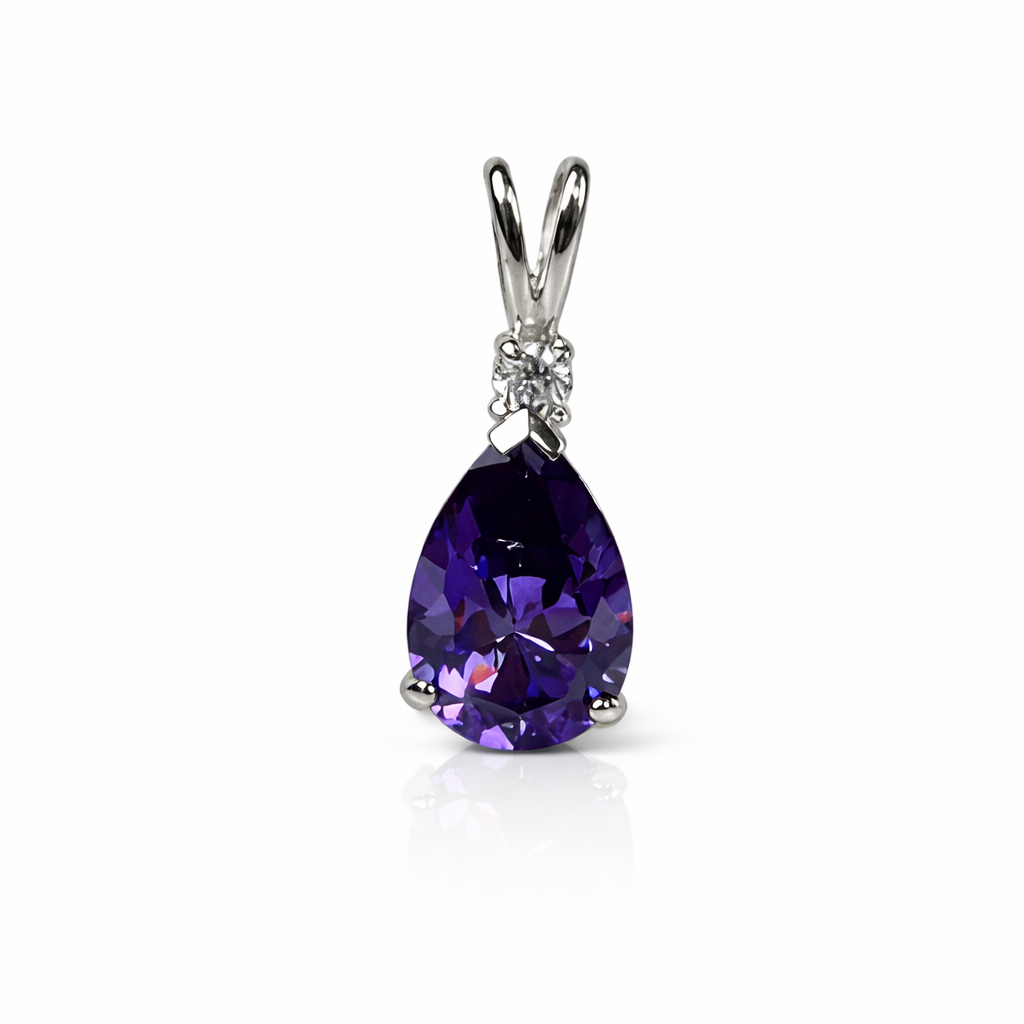 14k White Gold Pear CZ Birthstone Pendant
