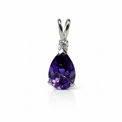 14k White Gold Pear CZ Birthstone Pendant