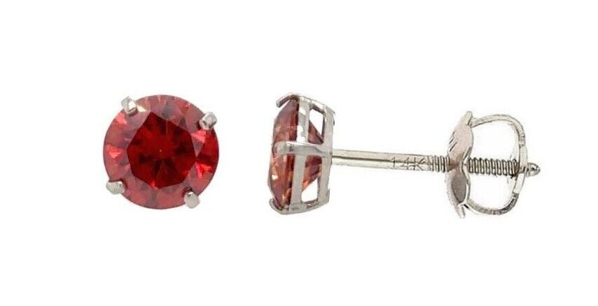 14K Gold GRA Certified D-VVS1 Round Garnet Moissanite Screw Back Studs Earrings