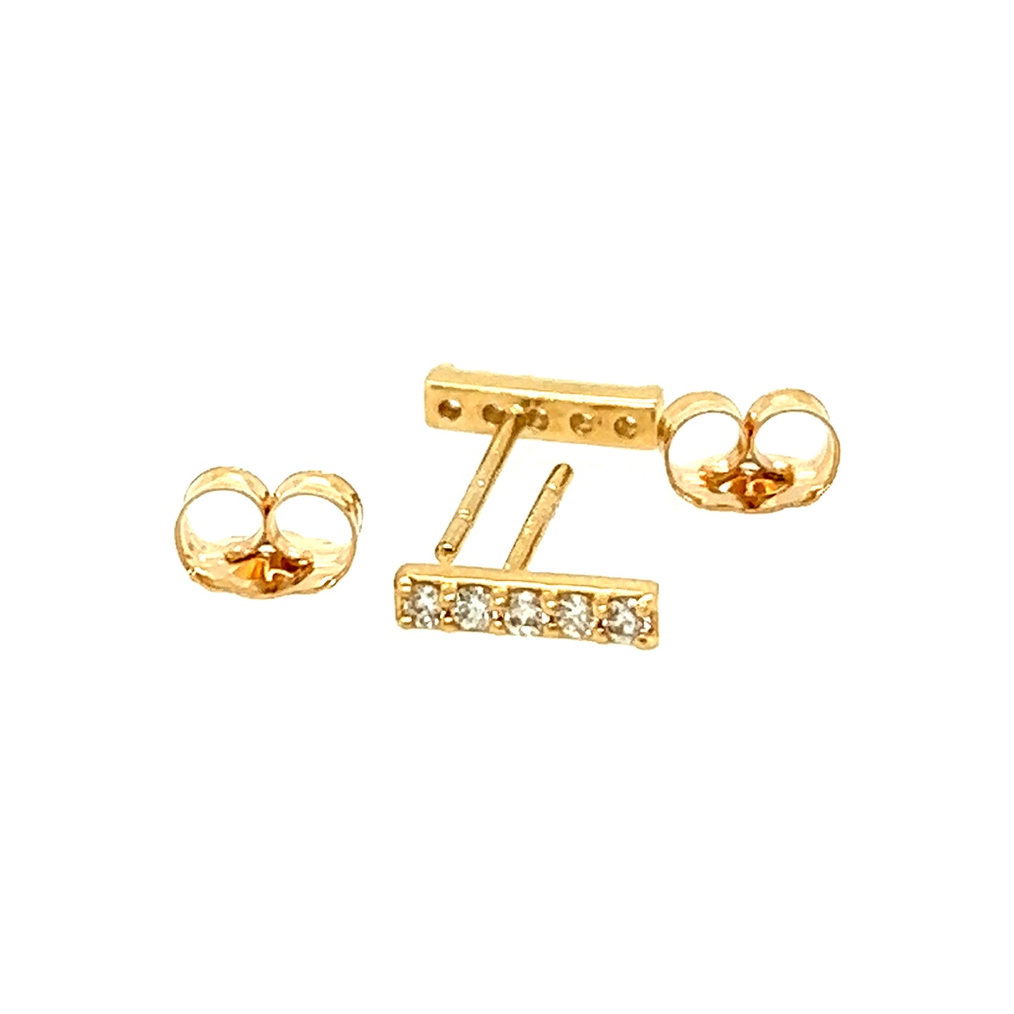 Prong Set DIAMOND Bar Earrings 14K Yellow Gold and White Gold
